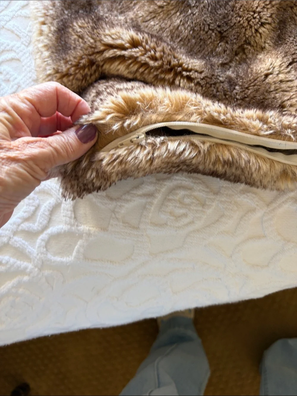 Plush Faux Fur Brown pillow - Cozy Home pillow for sofa or bed. 26x26”.